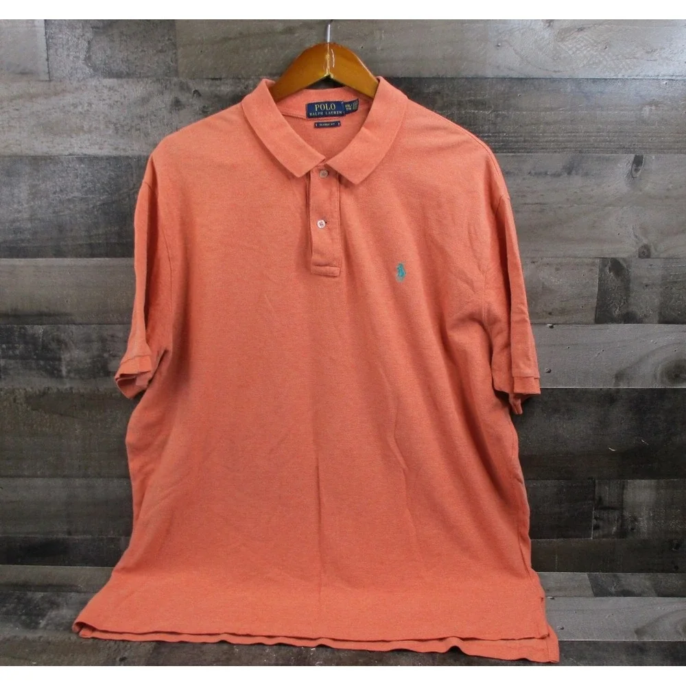 `Ralph Lauren Polo Shirt Mens 2XL Orange Classic Fit Short Sleeve Cotton Golf